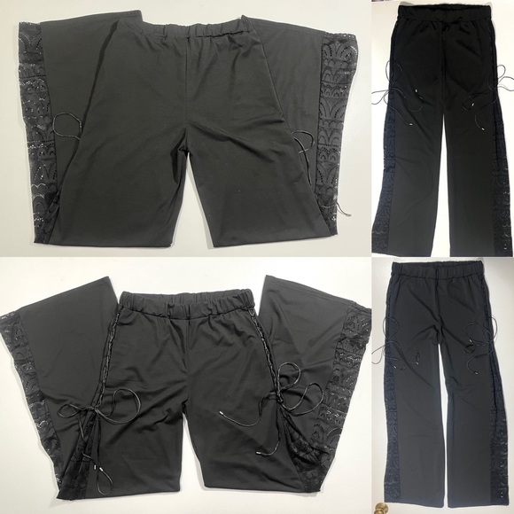 Sexy boutique Wide bell bottom flare lace panel tie-up bell bottoms size M/L - Picture 15 of 16